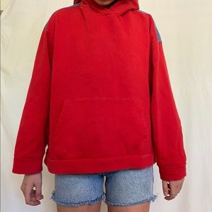 Zara contrasting red and denim hoodie sweatshirt